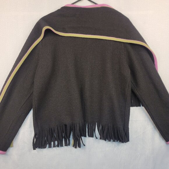 Hearts of Palm Womens Wool Cardigan Coat Detachable Scarf Fringe Trim Large - Picture 4 of 8